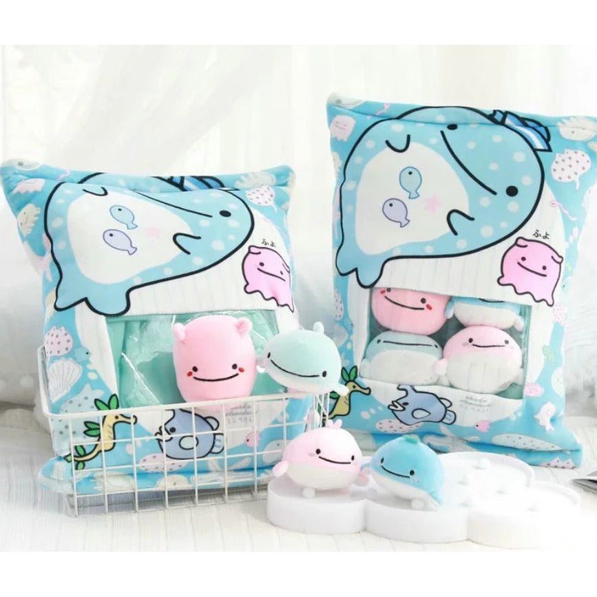 A Large Bag Of Snacks And Pillow Plush Toys