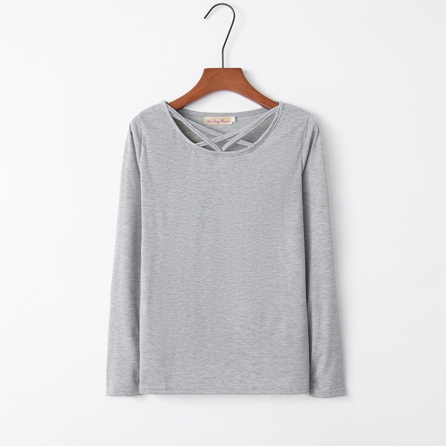 Wish Best-selling New Type Long Sleeve T-shirt Women Solid Color Cross Collar Solid Color Fall Women's Clothing