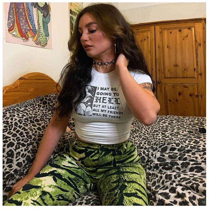 Women's Fashionable Simple Letter Printed Short T-shirt