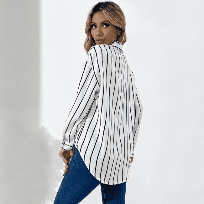 Business Wear Women's Loose Lapels White Striped Shirt - Jointcorp