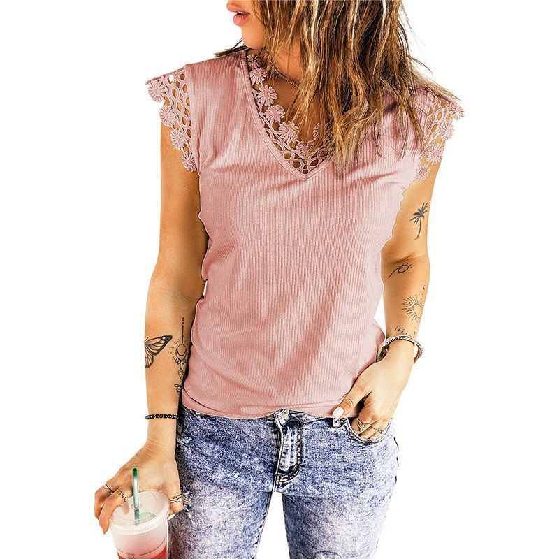 Lace V-neck Slim-fit Solid Color Simple Outdoor Vest Bottoming Top