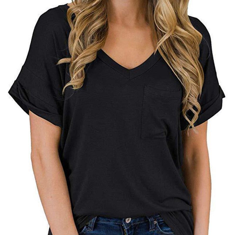 Women's V Neck Pocket Tee Roll