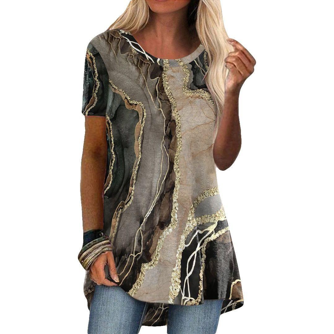 Crew Neck Casual Ethnic Style Vintage Print Short Sleeves T-shirt