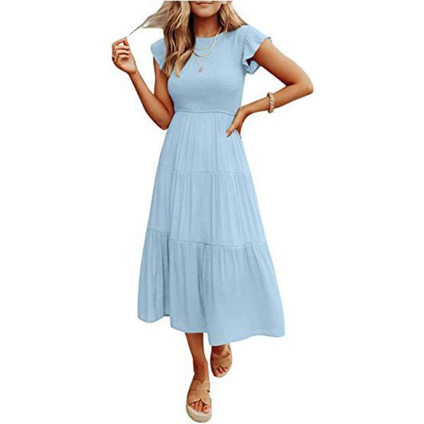 Holiday Style High Waist Dresses Summer Ruffled Sleeve A-line Beach Dress - Jointcorp