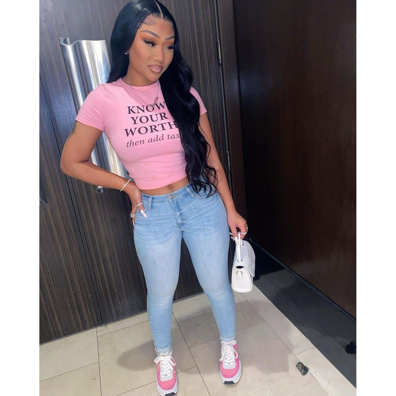 Summer New European And American Women's Clothing Letters Fashion Print Round Neck Short Top