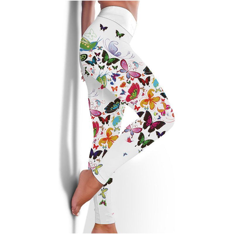 Printed Floral Butterfly Leggings High Waist Slim Yoga Pants Leggings - Jointcorp