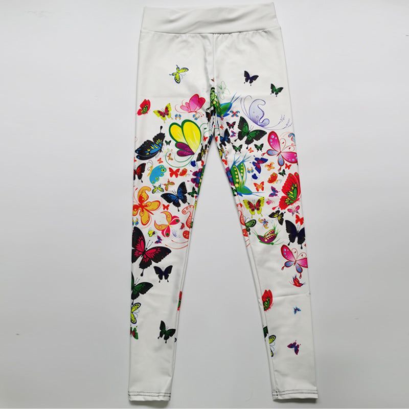 Printed Floral Butterfly Leggings High Waist Slim Yoga Pants Leggings - Jointcorp