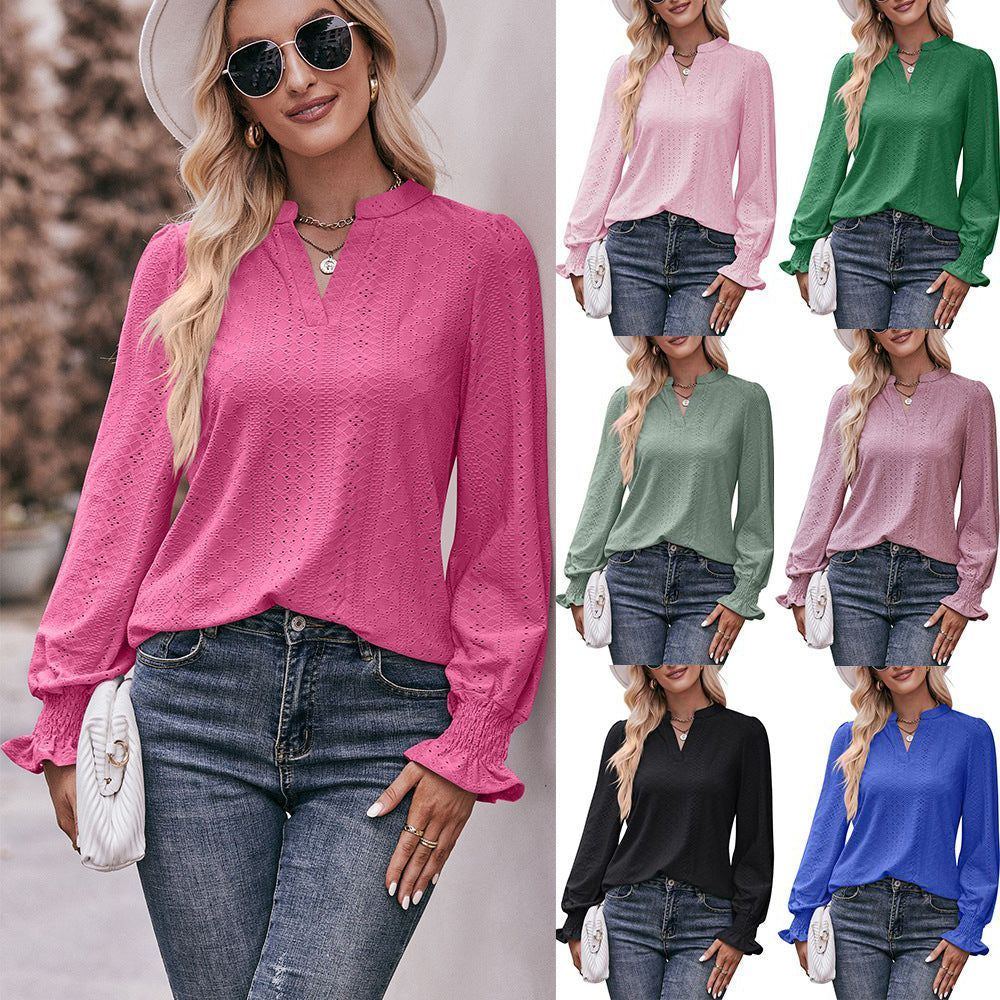 European And American Solid Color T-shirt Hole V-neck - Jointcorp