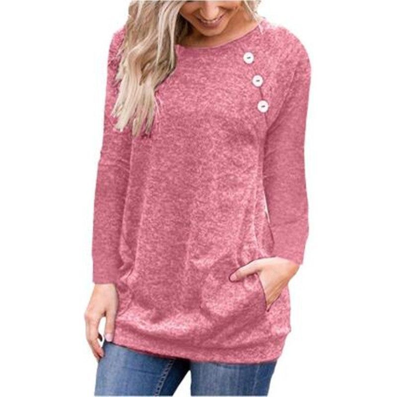 European And American New Loose Long Sleeve Top Round Neck Hem