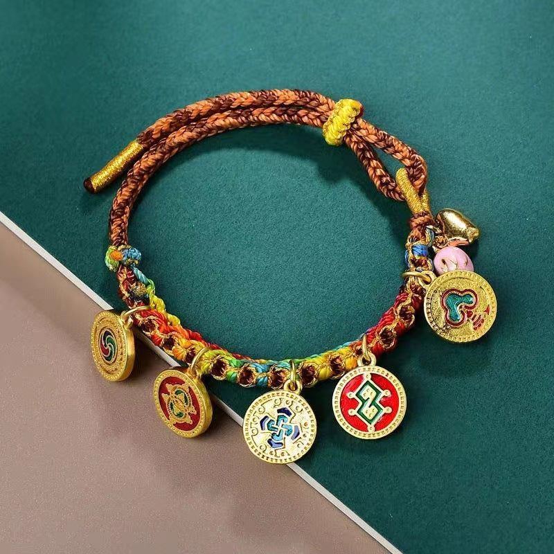 Tibetan Style Carrying Strap Hand-woven Colorful Ropes Five Gods Of Wealth Ethnic Peach Blossom Knot - Jointcorp