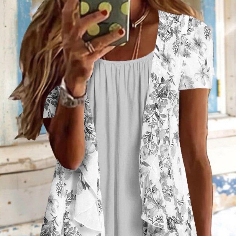 Round Neck Floral Casual Style Tunic Top