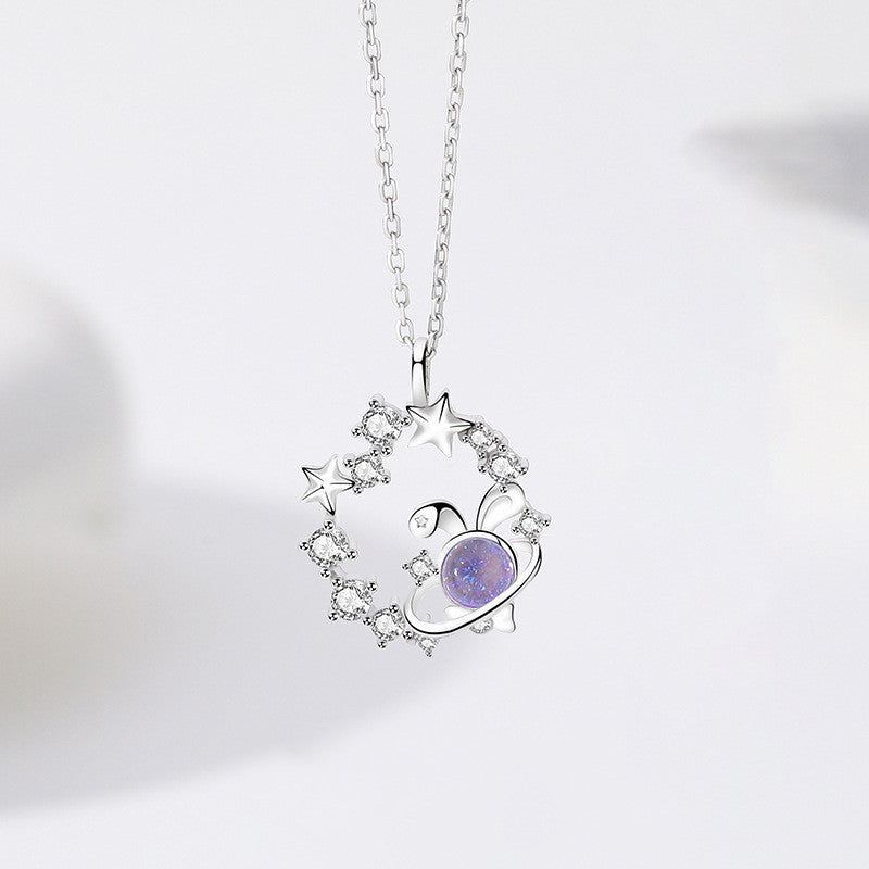 S925 Sterling Silver Cute Rabbit Planet Clavicle Chain Micro-set Zircon - Jointcorp