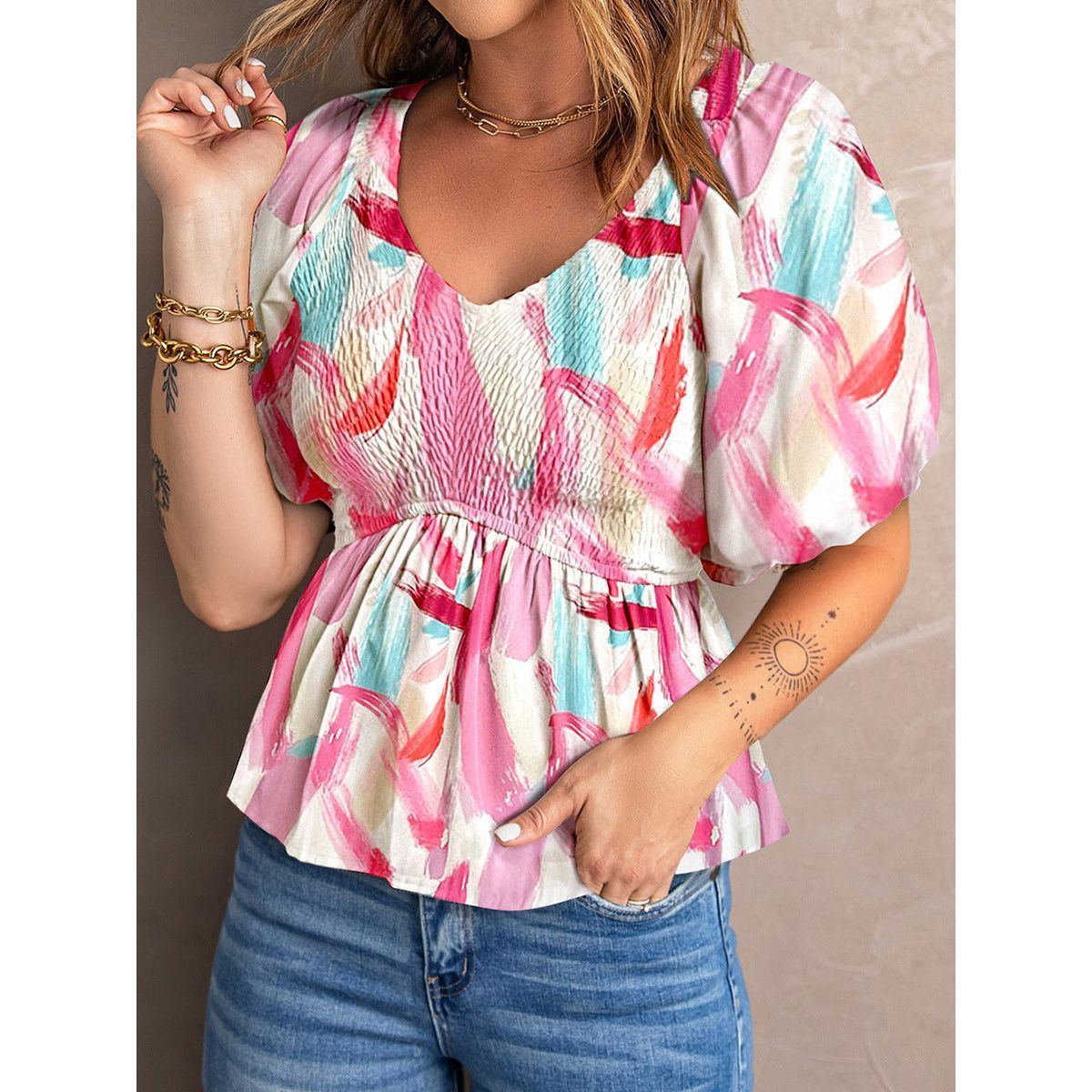 Women's Summer Pullover Puff Sleeve T-shirt
