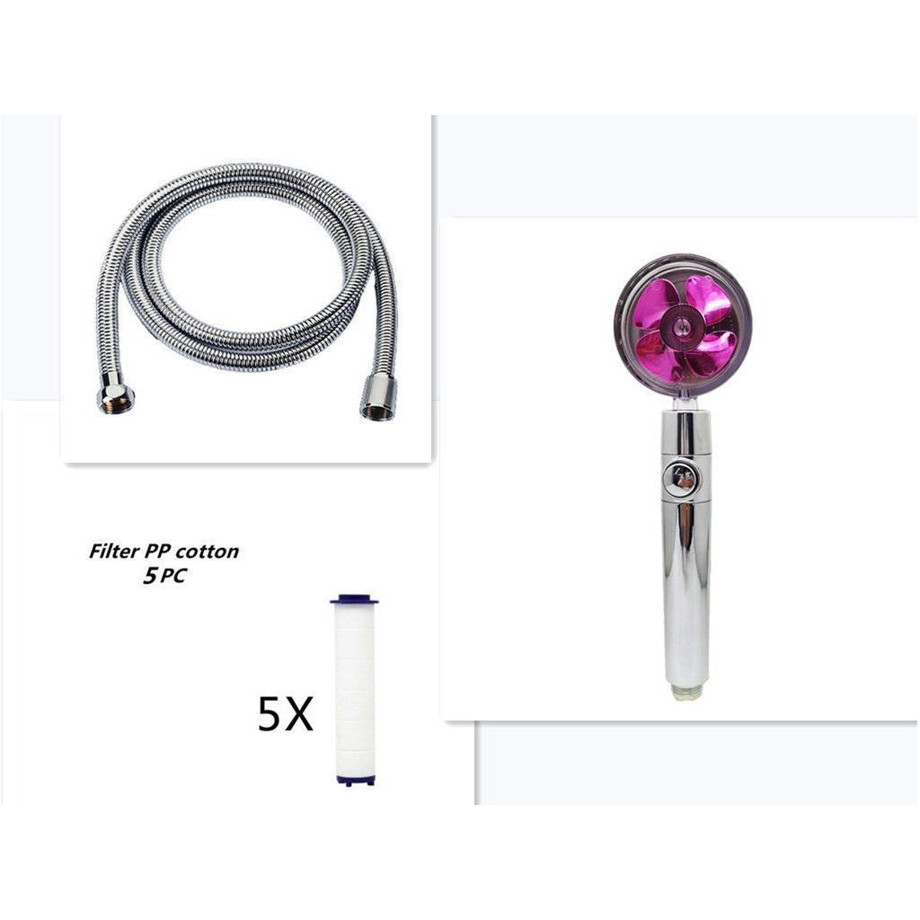Propeller Driven Shower Head With Stop Button And Cotton Filter Turbocharged High Pressure Handheld Shower Nozzle
