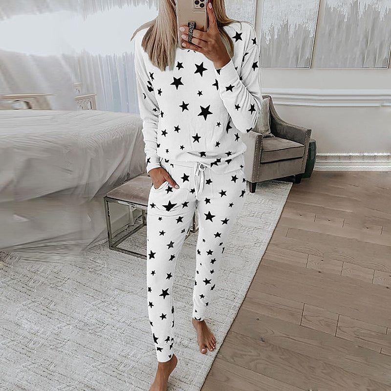 Printed Long-Sleeved Casual Home Service Suit Pajamas Women - Jointcorp