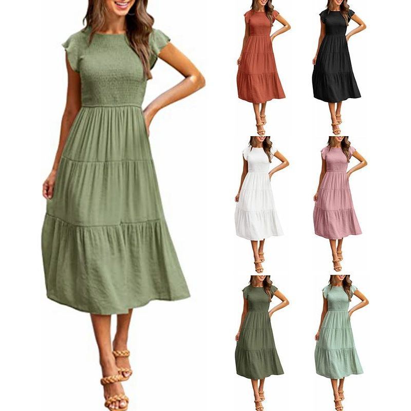 Holiday Style High Waist Dresses Summer Ruffled Sleeve A-line Beach Dress - Jointcorp