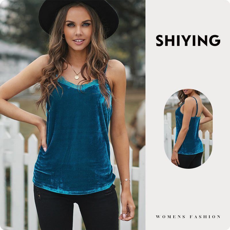 Velvet Spaghetti Straps Base Vest Inner Match Loose Lace Camisole Top
