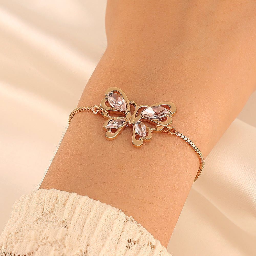 Affordable Luxury Fashion Pink Crystal Hollow Butterfly Bracelet - Jointcorp