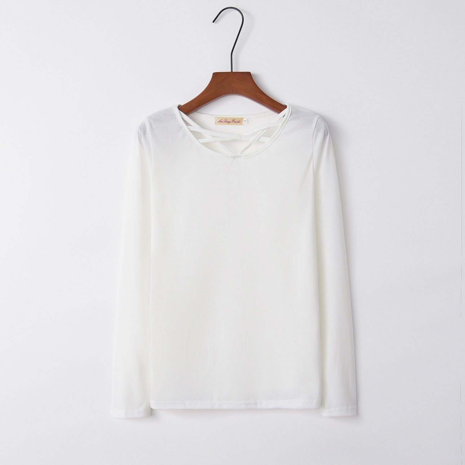 Wish Best-selling New Type Long Sleeve T-shirt Women Solid Color Cross Collar Solid Color Fall Women's Clothing