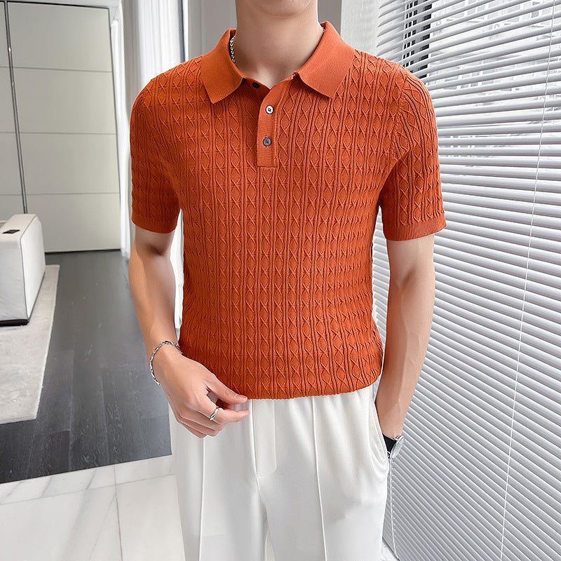 Men's New Young Business Jacquard Knitted Short-sleeved T-shirt - Jointcorp