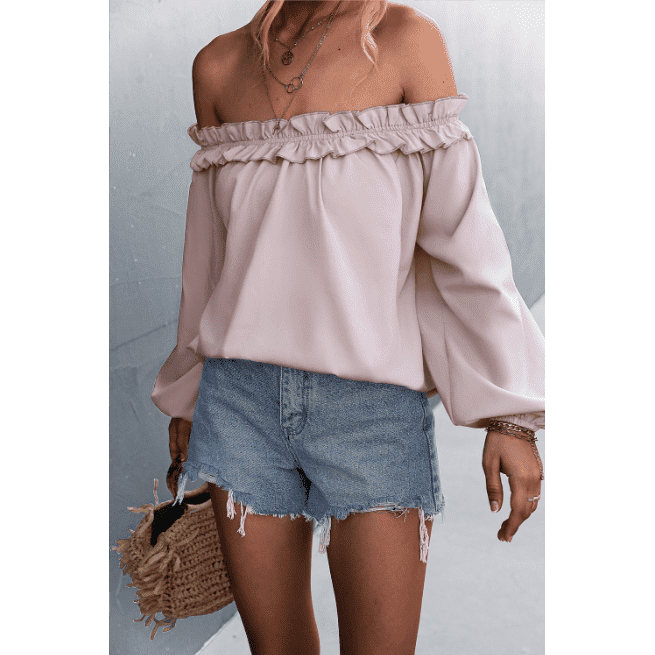 Solid Color Sexy Off-the-shoulder Lantern Sleeve T-shirt Top For Women - Jointcorp