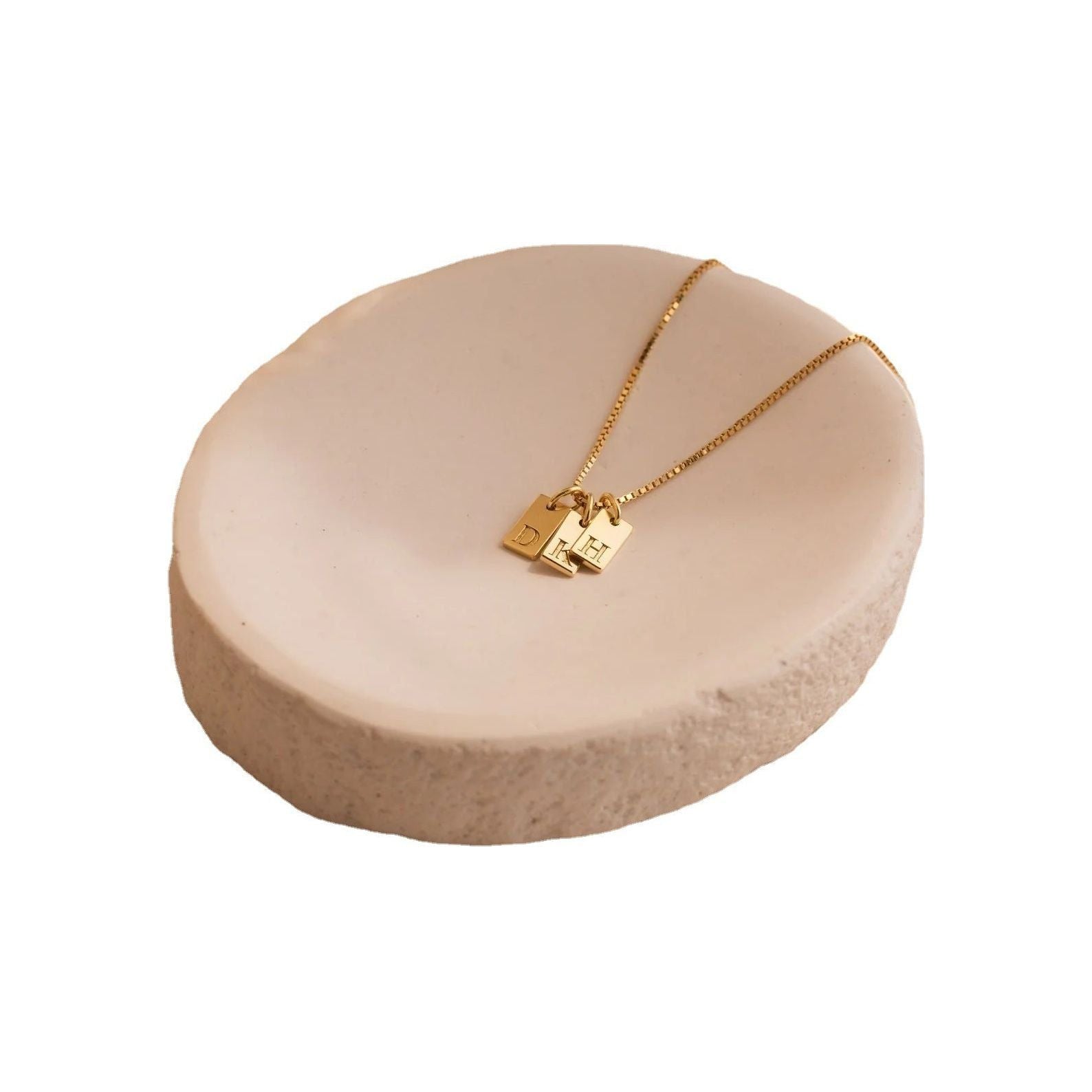 Stainless Steel Simple 26 Letter Hanging Tag Gold Brick Necklace - Jointcorp