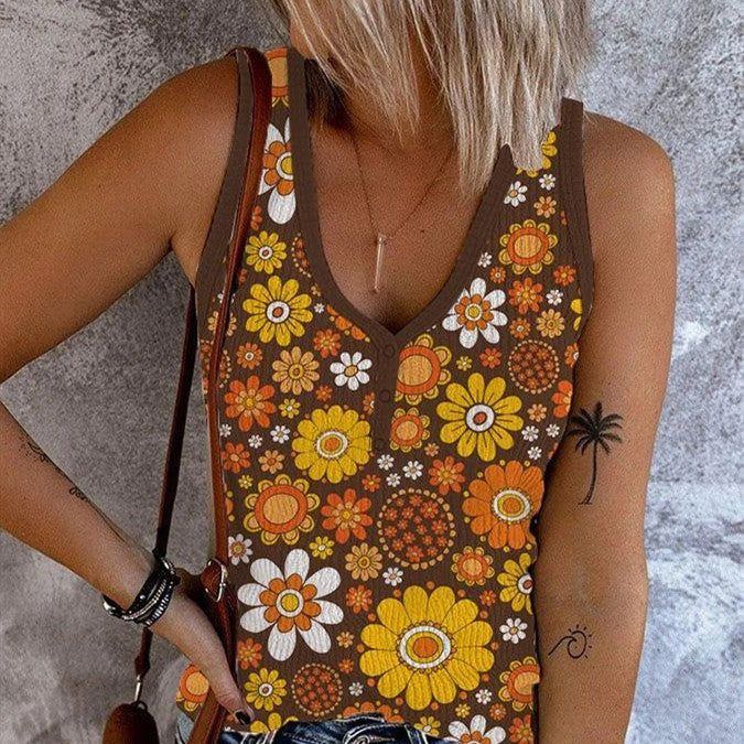 Printed Cotton Retro Straps Vest
