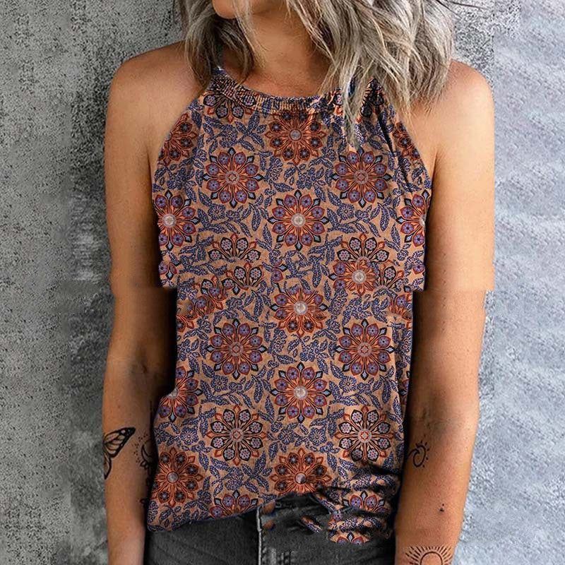 Spaghetti-strap Floral Print Women's Vest T-shirt