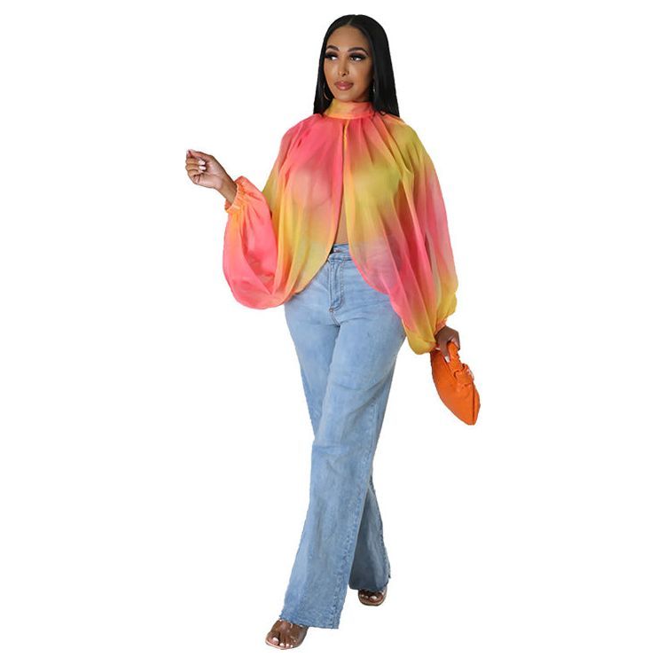 Sexy Loose Translucent Long-sleeved Printed Top