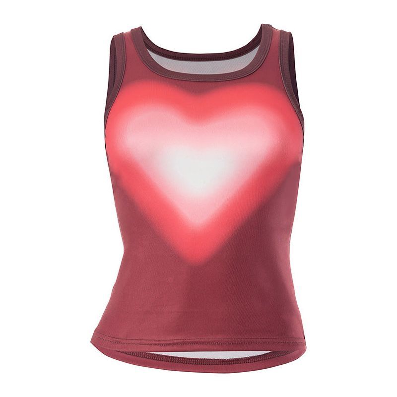 Hot Girl Heart Printing Sleeveless Vest Bare Midriff Slim Fit All-matching Sleeveless Shirt