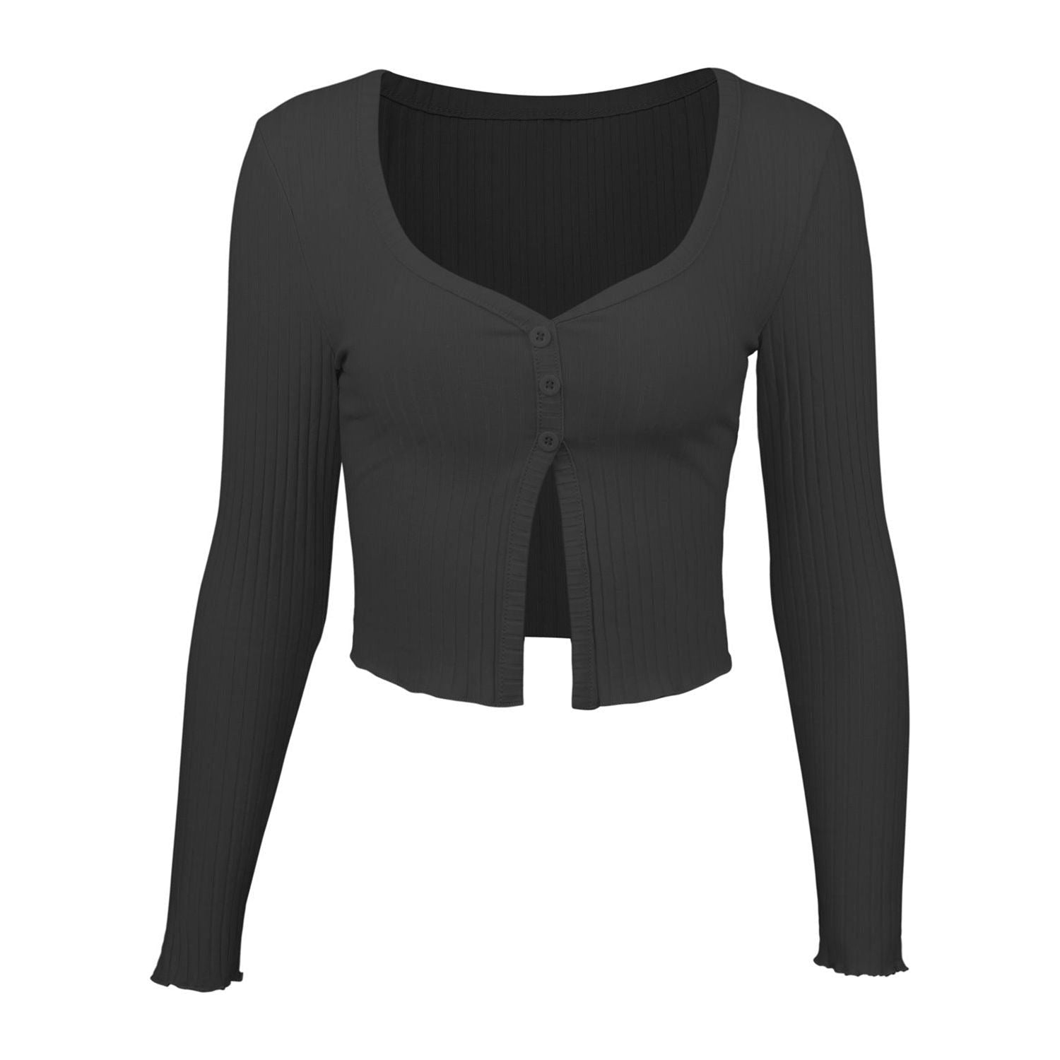 Long Sleeved Crop Cardigan Top Sexy Button Knit T-shirt