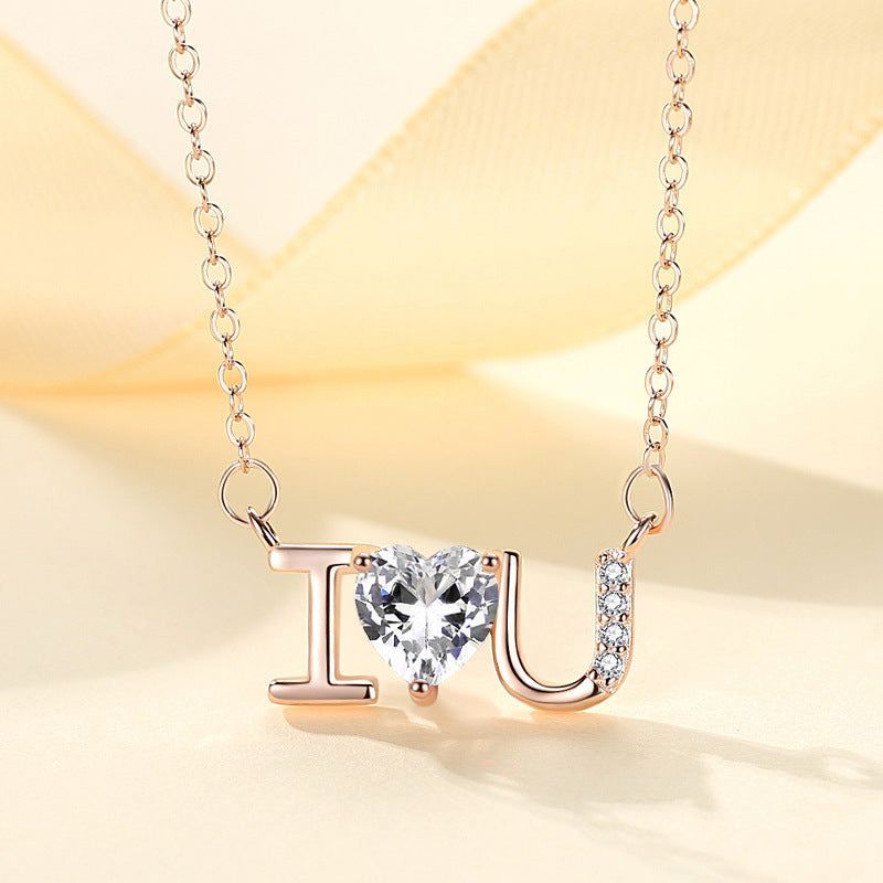 Sterling Silver S925 Diamond Letters I Love You Necklace - Jointcorp