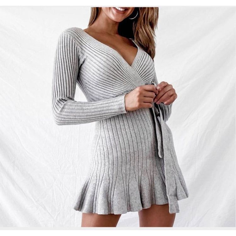 Sexy V Neck Knitted Dresses Women Long Sleeve - Jointcorp