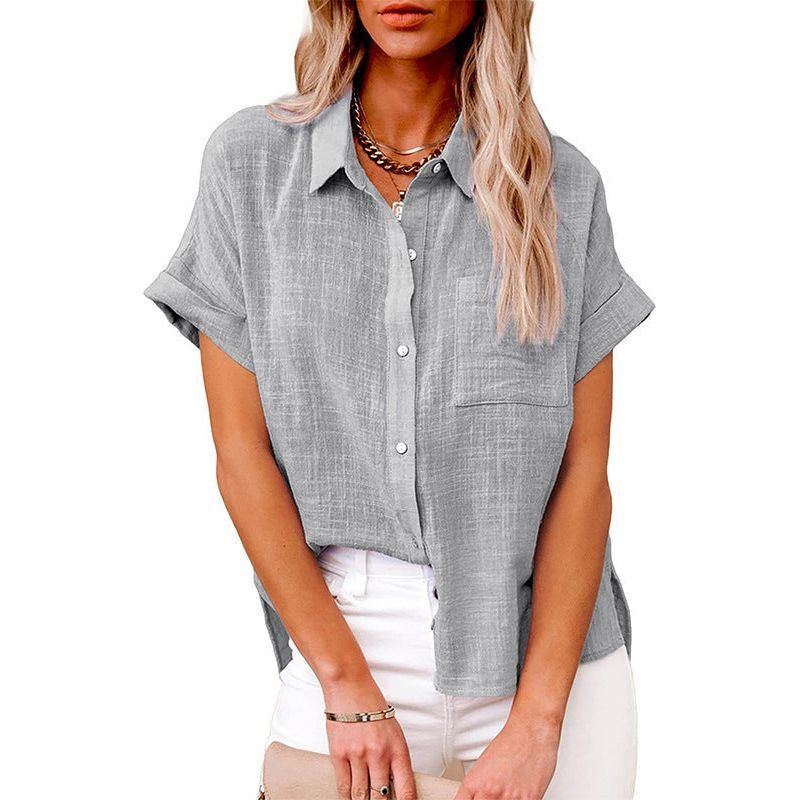 Shirt With Cotton And Linen Pockets And Short Sleeves