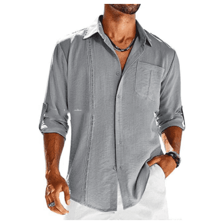 Casual Lace Polo Collar Solid Color Long Sleeve Button Men's Shirt - Jointcorp