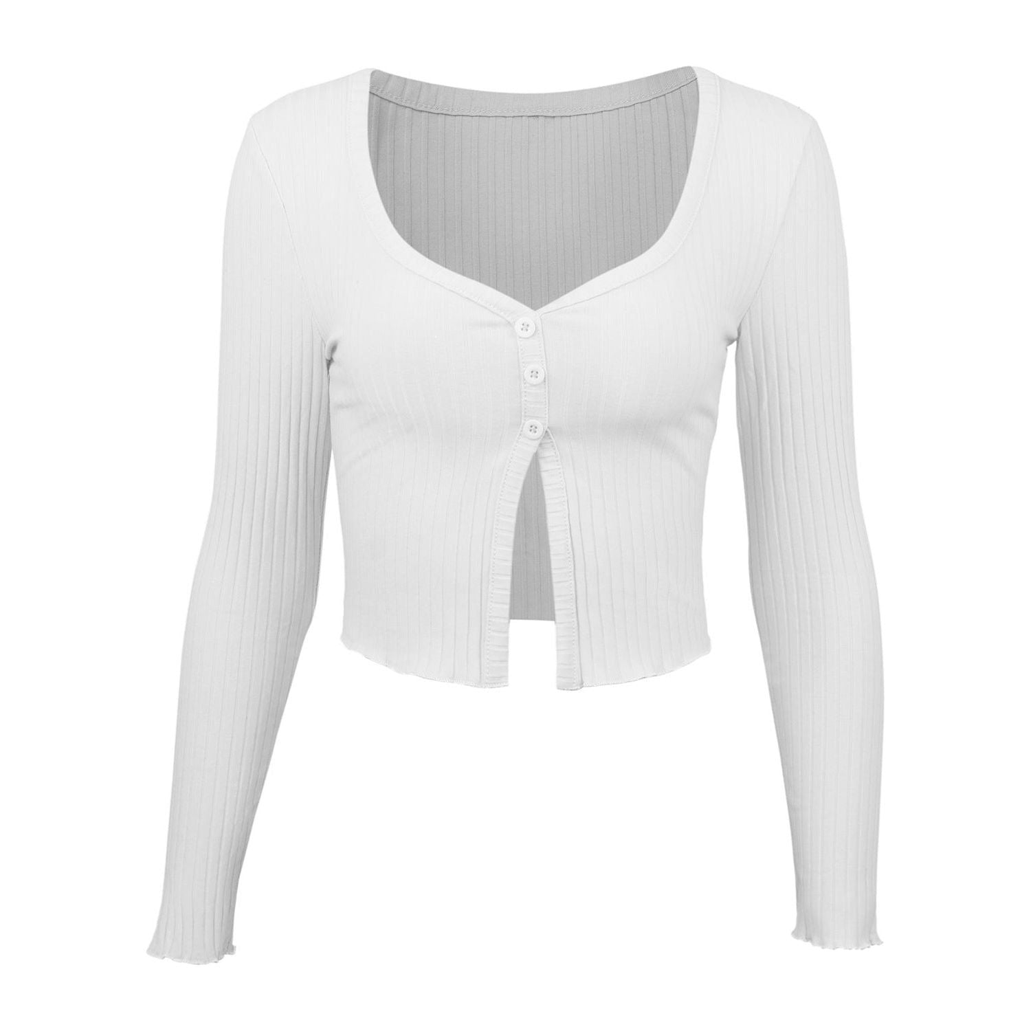 Long Sleeved Crop Cardigan Top Sexy Button Knit T-shirt