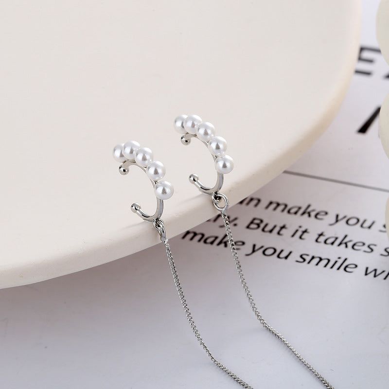 New Chain One-piece Pearl Ear Bone Clip Earrings For Women - Jointcorp