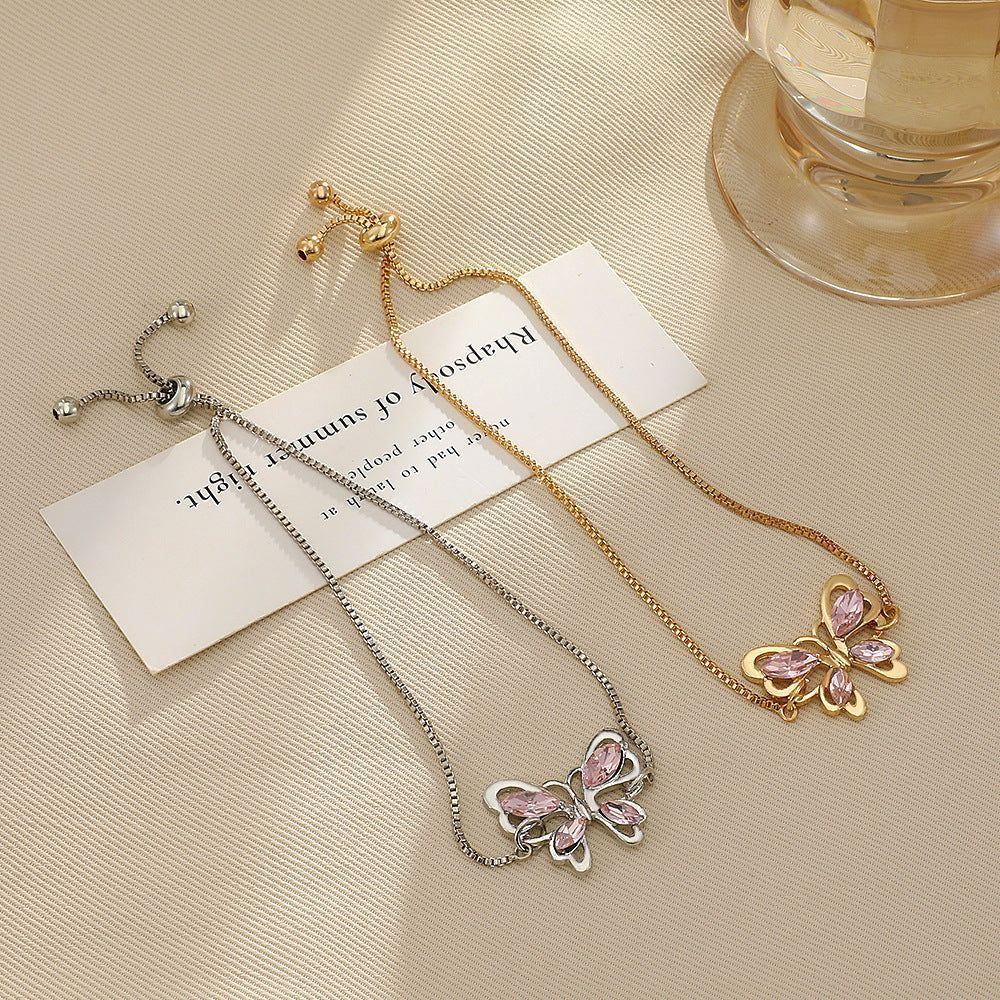 Affordable Luxury Fashion Pink Crystal Hollow Butterfly Bracelet - Jointcorp