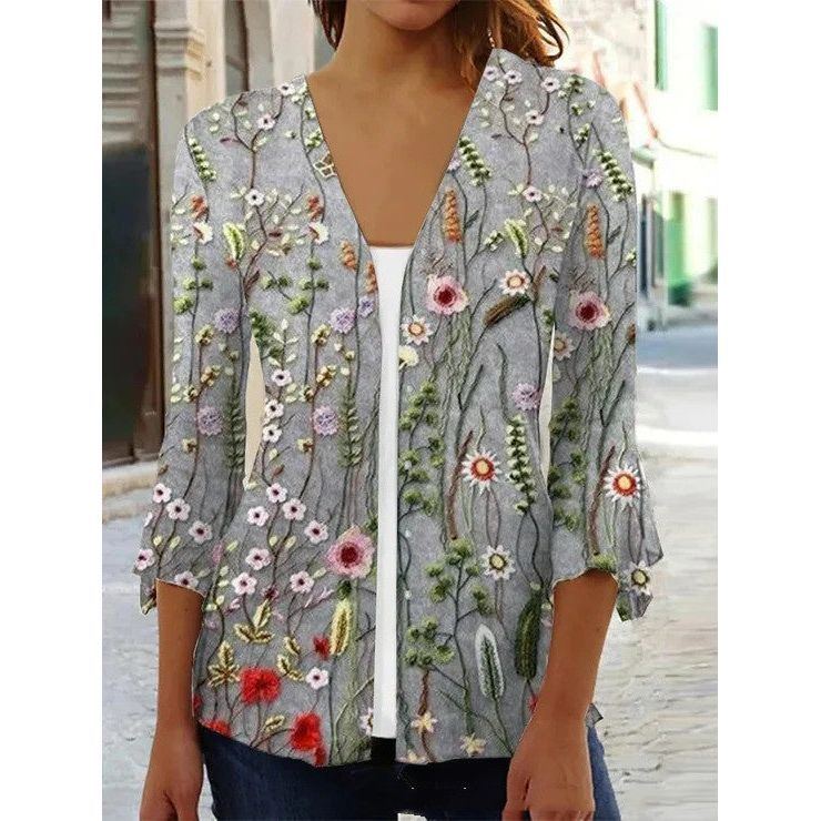 Printed Quarter Sleeved Cardigan Knit