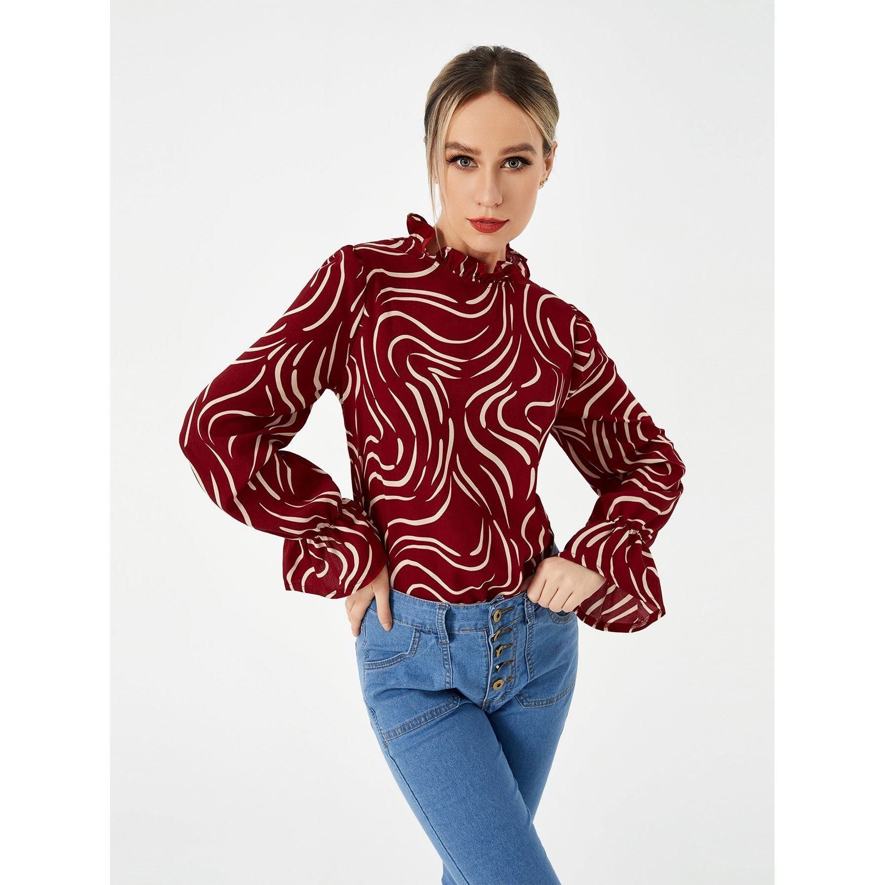 Ladies Graphic Casual Balloon Sleeve Shirt