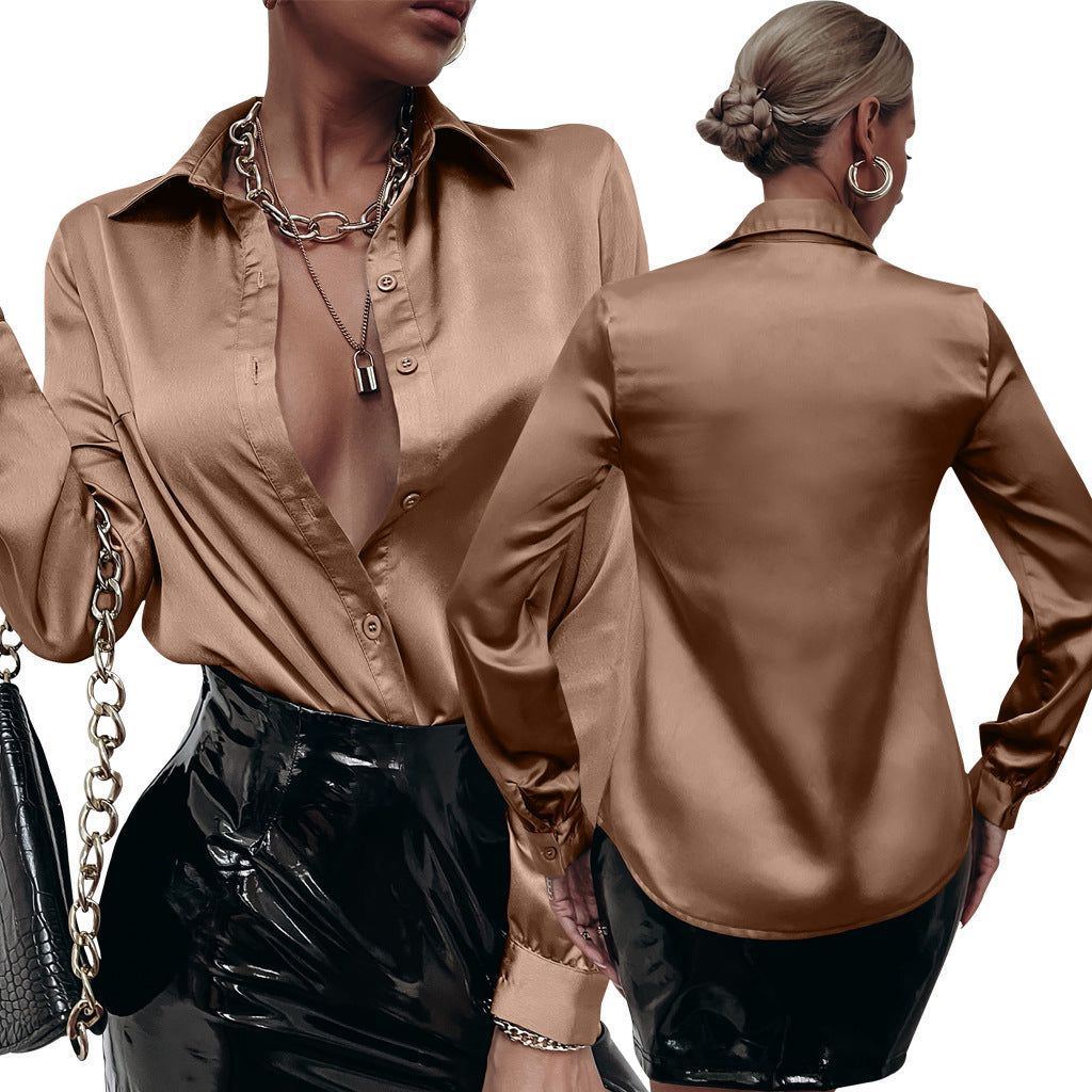 Satin Pleated Long-sleeved Top Casual Loose - Jointcorp