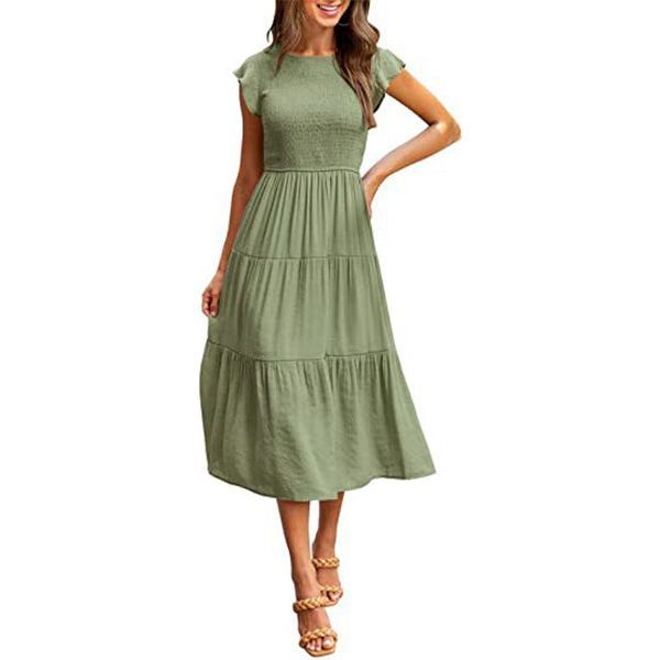 Holiday Style High Waist Dresses Summer Ruffled Sleeve A-line Beach Dress - Jointcorp