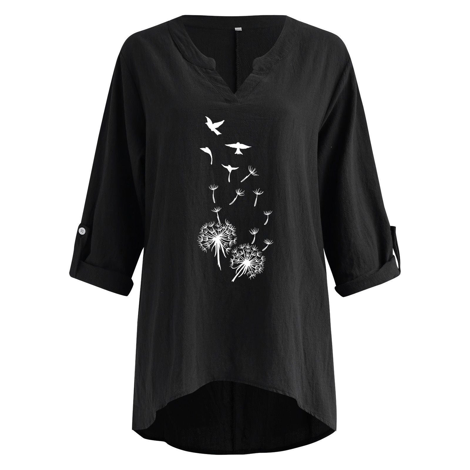 Top Dandelion Print V-Neck Cotton Linen - Jointcorp