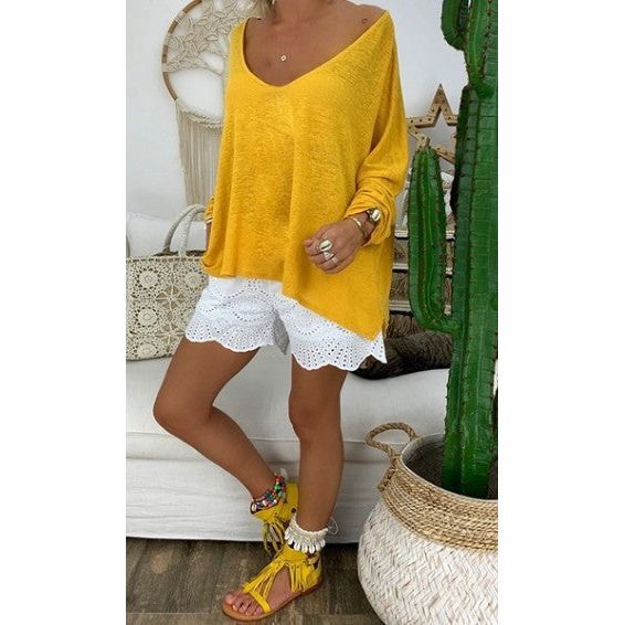 European And American Women's Clothing Solid Color Plus Size Versatile Loose Long Sleeves T-shirt