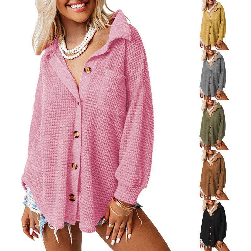 Waffle Casual Shirt Women's Long Sleeve Cardigan