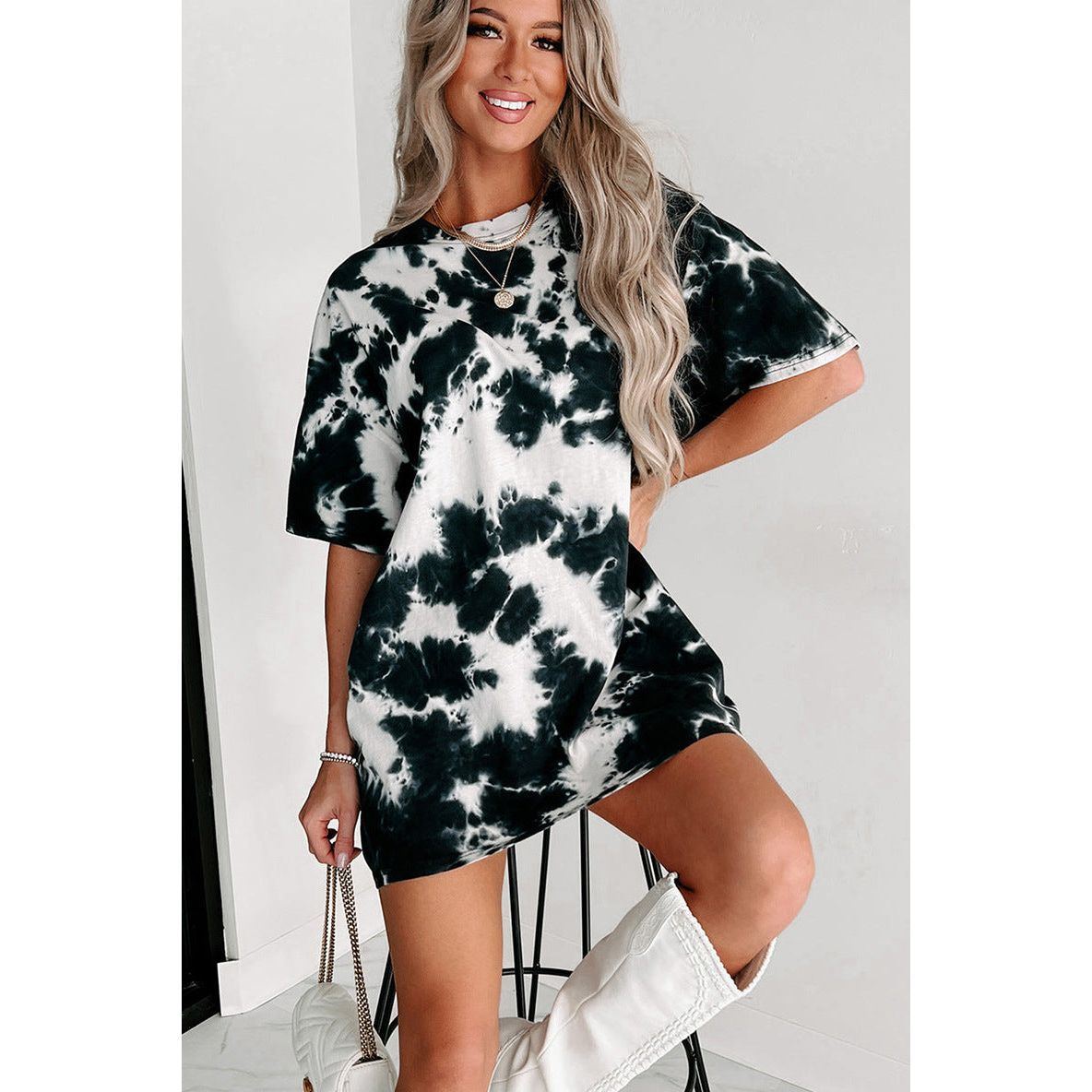 Shiying Summer New Tie-dyed Short-sleeved T-shirt Female European And American