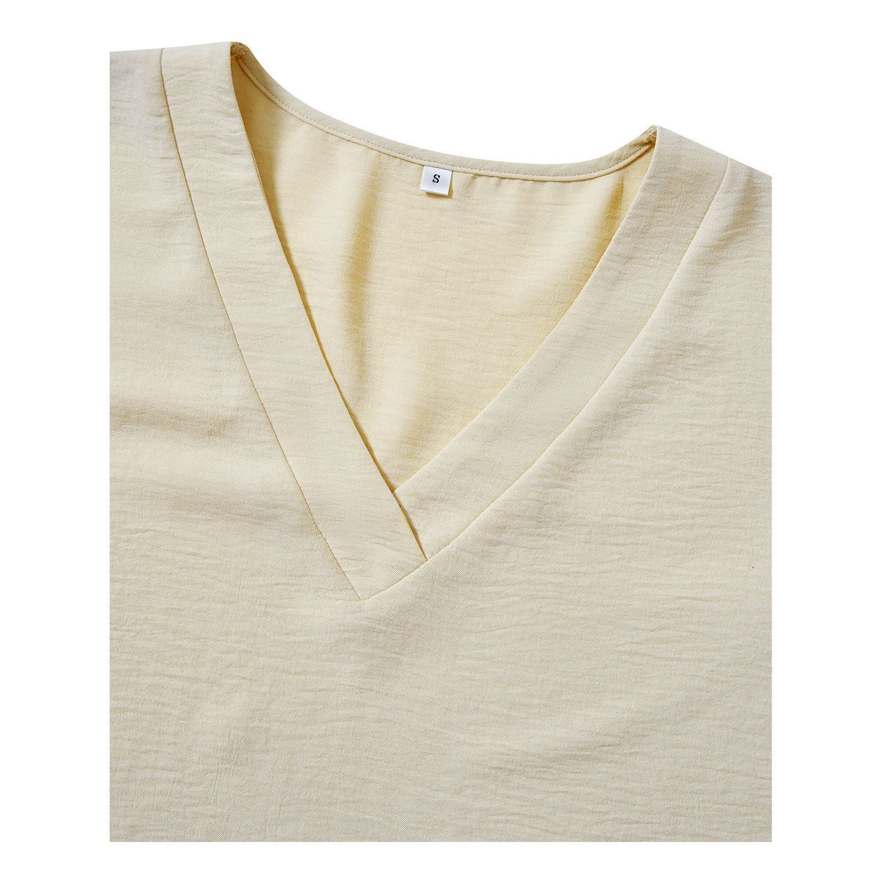 Solid Color Loose V-neck Ruffle Top Women's Clothing