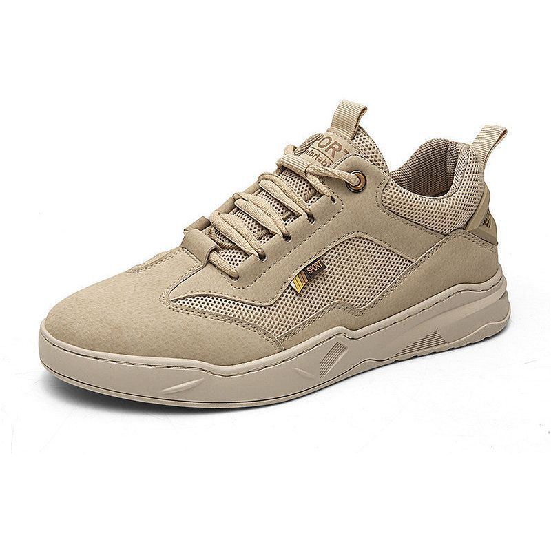 Cowhide Mesh Stitching White Invisible Inner Heightening Men's Shoes