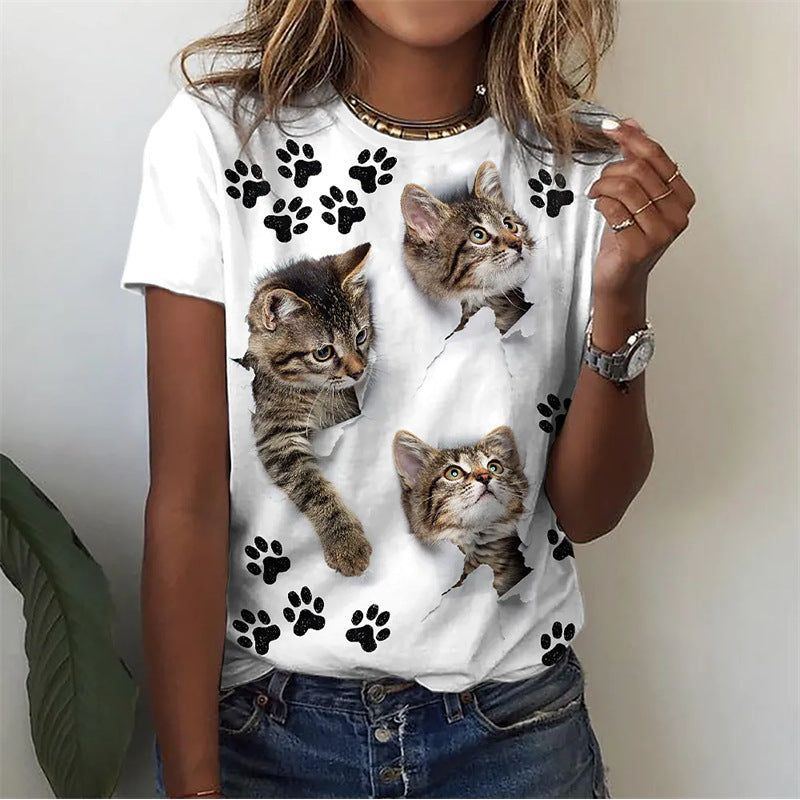 Animal Print Short Sleeve Round Neck T-shirt - Jointcorp