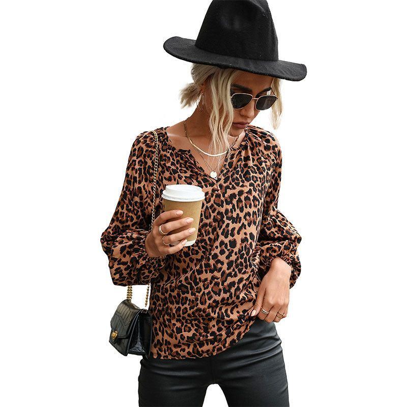 Women's Retro Top Pullover Leopard-print Long-sleeved Shirt